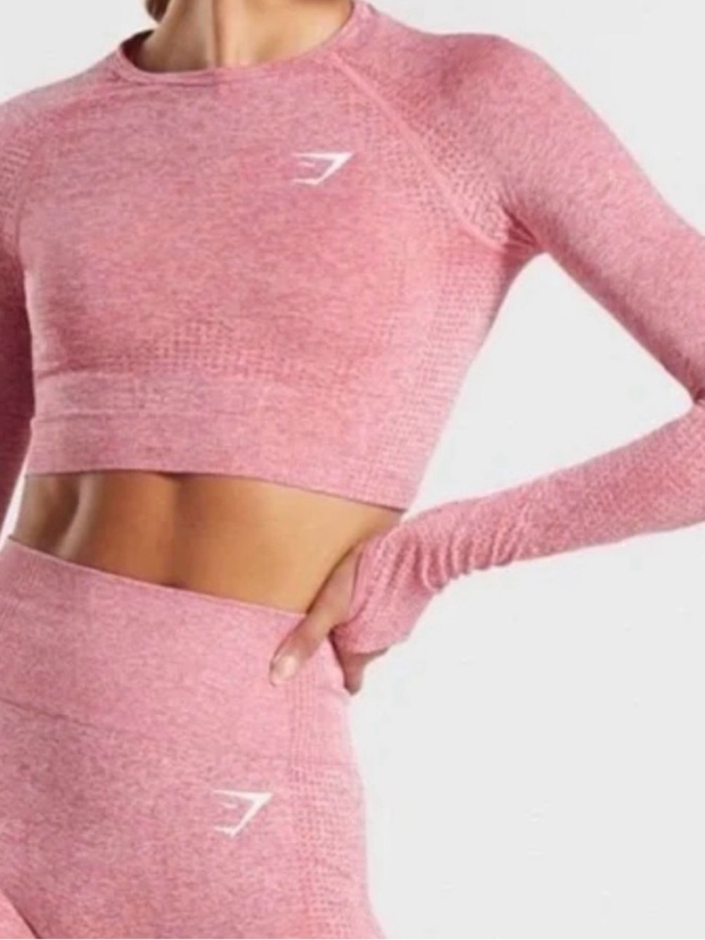 GYMSHARK Vital Seamless 2.0 Long Sleeve Crop Top Dusty Pink Marl Size S